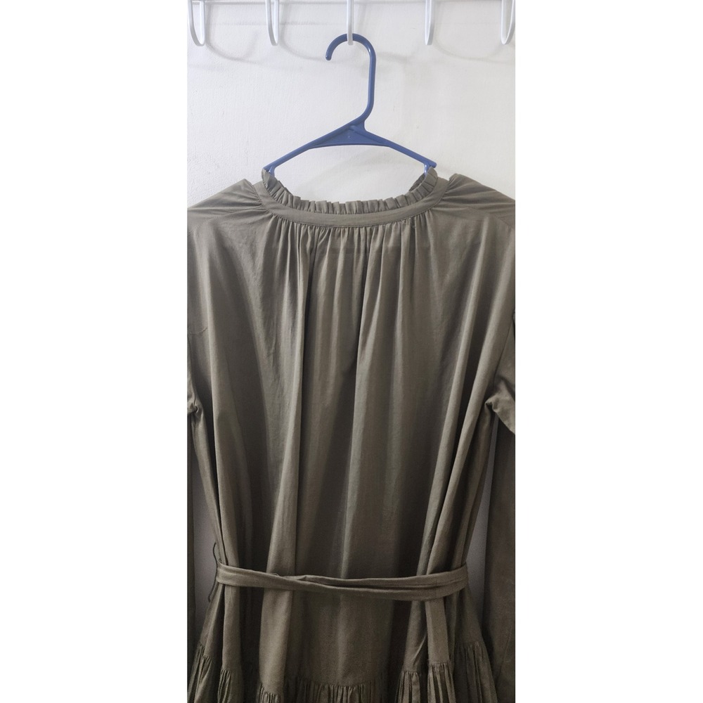 Maje Olive Green Ruffle Tiered Mini Dress Long Sleeve Belted Size 36 US 4 6 - Picture 7 of 8